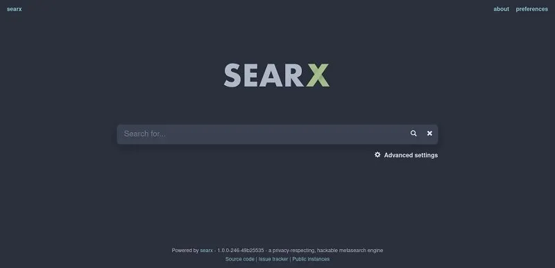 tampilan mesin pencari searx